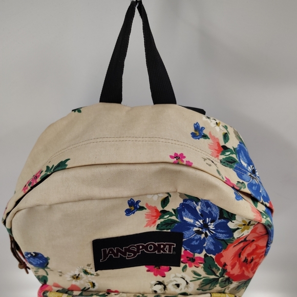 Jansport Right Pack Expressions Backpack Student Floral Coated Canvas Suede Lg - Picture 5 of 11